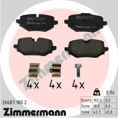 Bremsbelagsatz, Scheibenbremse ZIMMERMANN 26687.180.2