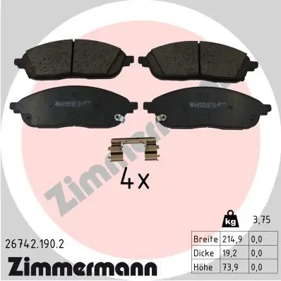 Bremsbelagsatz, Scheibenbremse Vorderachse ZIMMERMANN 26742.190.2