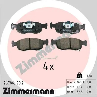Bremsbelagsatz, Scheibenbremse Vorderachse ZIMMERMANN 26786.170.2