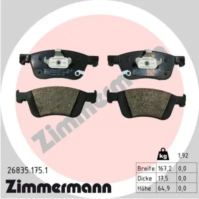 Bremsbelagsatz, Scheibenbremse Vorderachse ZIMMERMANN 26835.175.1 Bild Bremsbelagsatz, Scheibenbremse Vorderachse ZIMMERMANN 26835.175.1