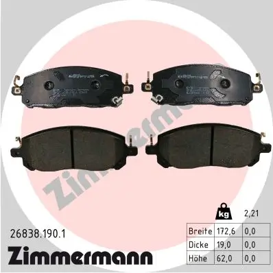 Bremsbelagsatz, Scheibenbremse Vorderachse ZIMMERMANN 26838.190.1 Bild Bremsbelagsatz, Scheibenbremse Vorderachse ZIMMERMANN 26838.190.1