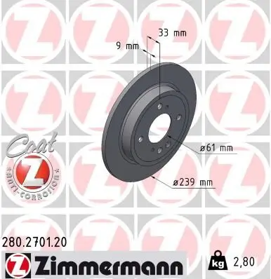 Bremsscheibe Hinterachse ZIMMERMANN 280.2701.20