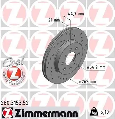 Bremsscheibe Vorderachse ZIMMERMANN 280.3153.52 Bild Bremsscheibe Vorderachse ZIMMERMANN 280.3153.52