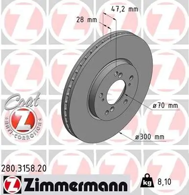 Bremsscheibe Vorderachse ZIMMERMANN 280.3158.20 Bild Bremsscheibe Vorderachse ZIMMERMANN 280.3158.20