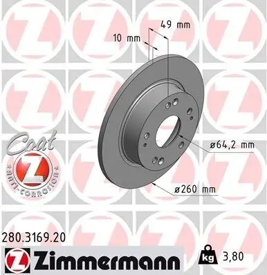 Bremsscheibe Hinterachse ZIMMERMANN 280.3169.20 Bild Bremsscheibe Hinterachse ZIMMERMANN 280.3169.20