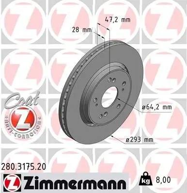 Bremsscheibe Vorderachse ZIMMERMANN 280.3175.20 Bild Bremsscheibe Vorderachse ZIMMERMANN 280.3175.20