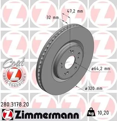 Bremsscheibe Vorderachse ZIMMERMANN 280.3178.20 Bild Bremsscheibe Vorderachse ZIMMERMANN 280.3178.20