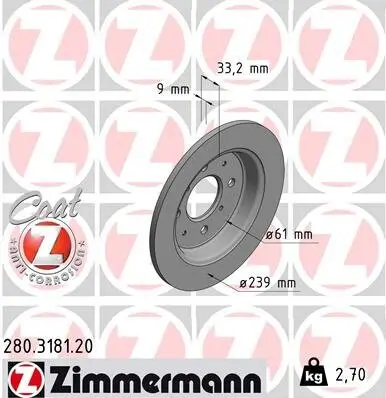 Bremsscheibe Hinterachse ZIMMERMANN 280.3181.20 Bild Bremsscheibe Hinterachse ZIMMERMANN 280.3181.20