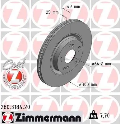 Bremsscheibe Vorderachse ZIMMERMANN 280.3184.20 Bild Bremsscheibe Vorderachse ZIMMERMANN 280.3184.20