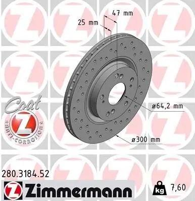 Bremsscheibe Vorderachse ZIMMERMANN 280.3184.52 Bild Bremsscheibe Vorderachse ZIMMERMANN 280.3184.52