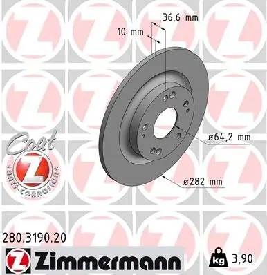 Bremsscheibe Hinterachse ZIMMERMANN 280.3190.20