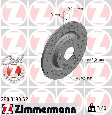 Bremsscheibe Hinterachse ZIMMERMANN 280.3190.52