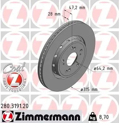 Bremsscheibe Vorderachse ZIMMERMANN 280.3191.20
