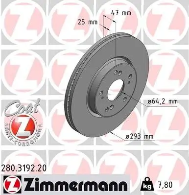 Bremsscheibe Vorderachse ZIMMERMANN 280.3192.20 Bild Bremsscheibe Vorderachse ZIMMERMANN 280.3192.20