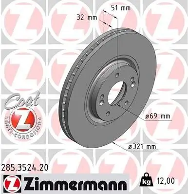 Bremsscheibe Vorderachse ZIMMERMANN 285.3524.20 Bild Bremsscheibe Vorderachse ZIMMERMANN 285.3524.20