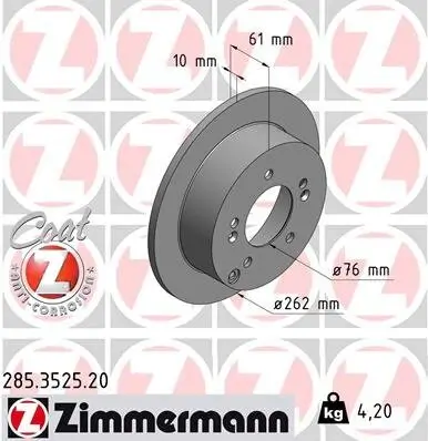 Bremsscheibe Hinterachse ZIMMERMANN 285.3525.20 Bild Bremsscheibe Hinterachse ZIMMERMANN 285.3525.20