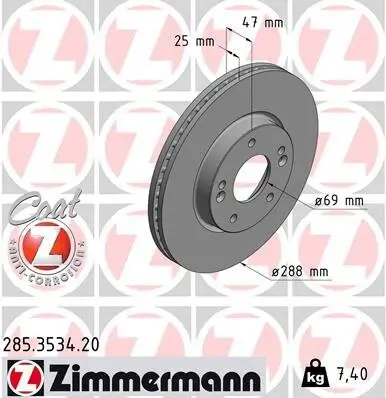 Bremsscheibe ZIMMERMANN 285.3534.20 Bild Bremsscheibe ZIMMERMANN 285.3534.20