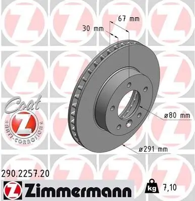 Bremsscheibe ZIMMERMANN 290.2257.20 Bild Bremsscheibe ZIMMERMANN 290.2257.20