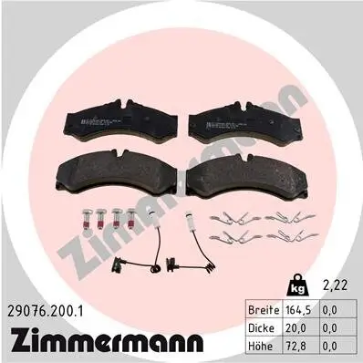 Bremsbelagsatz, Scheibenbremse ZIMMERMANN 29076.200.1 Bild Bremsbelagsatz, Scheibenbremse ZIMMERMANN 29076.200.1