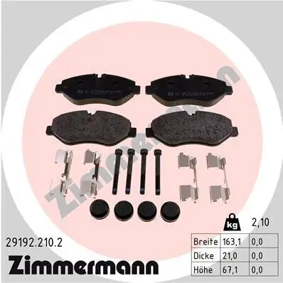 Bremsbelagsatz, Scheibenbremse Vorderachse ZIMMERMANN 29192.210.2 Bild Bremsbelagsatz, Scheibenbremse Vorderachse ZIMMERMANN 29192.210.2