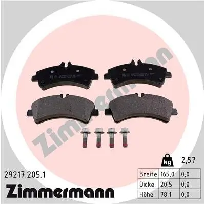 Bremsbelagsatz, Scheibenbremse Hinterachse ZIMMERMANN 29217.205.1