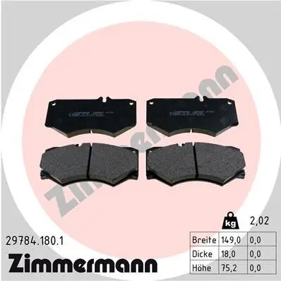 Bremsbelagsatz, Scheibenbremse Vorderachse ZIMMERMANN 29784.180.1 Bild Bremsbelagsatz, Scheibenbremse Vorderachse ZIMMERMANN 29784.180.1