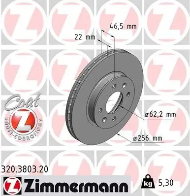 Bremsscheibe Vorderachse ZIMMERMANN 320.3803.20 Bild Bremsscheibe Vorderachse ZIMMERMANN 320.3803.20