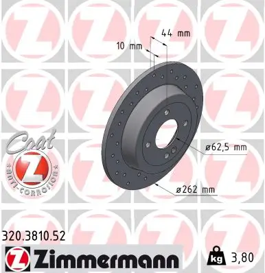 Bremsscheibe Hinterachse ZIMMERMANN 320.3810.52 Bild Bremsscheibe Hinterachse ZIMMERMANN 320.3810.52