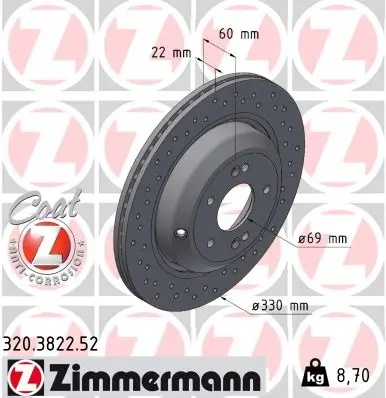 Bremsscheibe Hinterachse ZIMMERMANN 320.3822.52 Bild Bremsscheibe Hinterachse ZIMMERMANN 320.3822.52