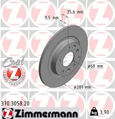 Bremsscheibe Hinterachse ZIMMERMANN 370.3058.20 Bild Bremsscheibe Hinterachse ZIMMERMANN 370.3058.20