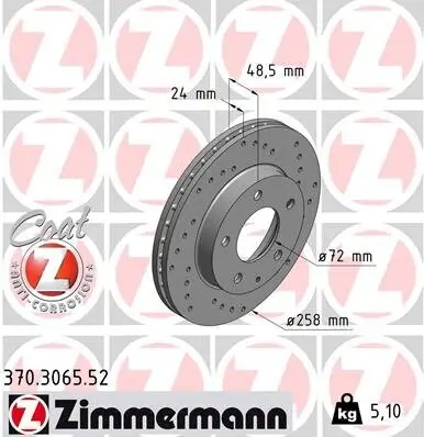 Bremsscheibe Vorderachse ZIMMERMANN 370.3065.52 Bild Bremsscheibe Vorderachse ZIMMERMANN 370.3065.52