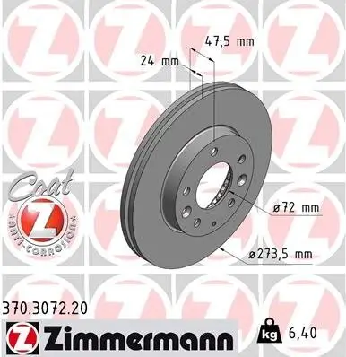 Bremsscheibe ZIMMERMANN 370.3072.20