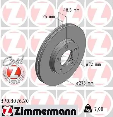 Bremsscheibe Vorderachse ZIMMERMANN 370.3076.20