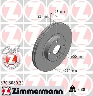 Bremsscheibe ZIMMERMANN 370.3080.20 Bild Bremsscheibe ZIMMERMANN 370.3080.20