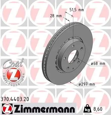 Bremsscheibe Vorderachse ZIMMERMANN 370.4403.20 Bild Bremsscheibe Vorderachse ZIMMERMANN 370.4403.20