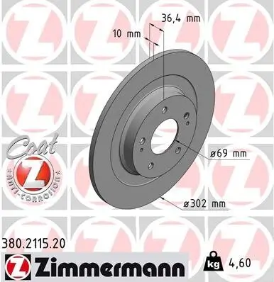 Bremsscheibe Hinterachse ZIMMERMANN 380.2115.20 Bild Bremsscheibe Hinterachse ZIMMERMANN 380.2115.20