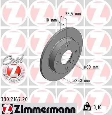 Bremsscheibe ZIMMERMANN 380.2167.20 Bild Bremsscheibe ZIMMERMANN 380.2167.20