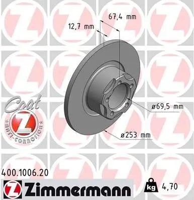 Bremsscheibe Vorderachse ZIMMERMANN 400.1006.20 Bild Bremsscheibe Vorderachse ZIMMERMANN 400.1006.20