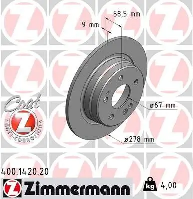 Bremsscheibe Hinterachse ZIMMERMANN 400.1420.20