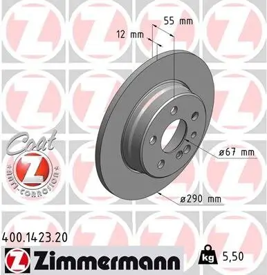 Bremsscheibe Hinterachse ZIMMERMANN 400.1423.20 Bild Bremsscheibe Hinterachse ZIMMERMANN 400.1423.20