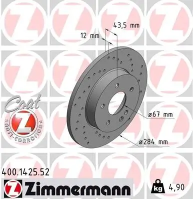Bremsscheibe Vorderachse ZIMMERMANN 400.1425.52 Bild Bremsscheibe Vorderachse ZIMMERMANN 400.1425.52