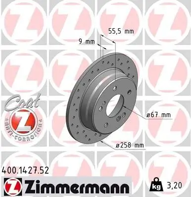 Bremsscheibe Hinterachse ZIMMERMANN 400.1427.52 Bild Bremsscheibe Hinterachse ZIMMERMANN 400.1427.52