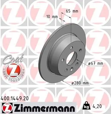 Bremsscheibe ZIMMERMANN 400.1449.20 Bild Bremsscheibe ZIMMERMANN 400.1449.20