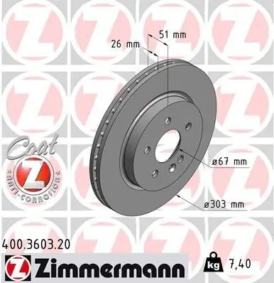 Bremsscheibe Vorderachse ZIMMERMANN 400.3603.20 Bild Bremsscheibe Vorderachse ZIMMERMANN 400.3603.20