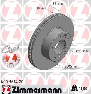 Bremsscheibe ZIMMERMANN 400.3614.20 Bild Bremsscheibe ZIMMERMANN 400.3614.20