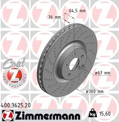 Bremsscheibe Vorderachse ZIMMERMANN 400.3625.20 Bild Bremsscheibe Vorderachse ZIMMERMANN 400.3625.20