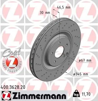 Bremsscheibe Vorderachse ZIMMERMANN 400.3628.20 Bild Bremsscheibe Vorderachse ZIMMERMANN 400.3628.20