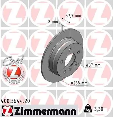 Bremsscheibe Hinterachse ZIMMERMANN 400.3644.20 Bild Bremsscheibe Hinterachse ZIMMERMANN 400.3644.20