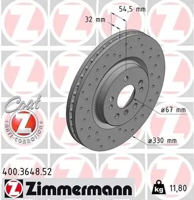 Bremsscheibe Vorderachse ZIMMERMANN 400.3648.52 Bild Bremsscheibe Vorderachse ZIMMERMANN 400.3648.52