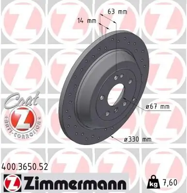 Bremsscheibe Hinterachse ZIMMERMANN 400.3650.52